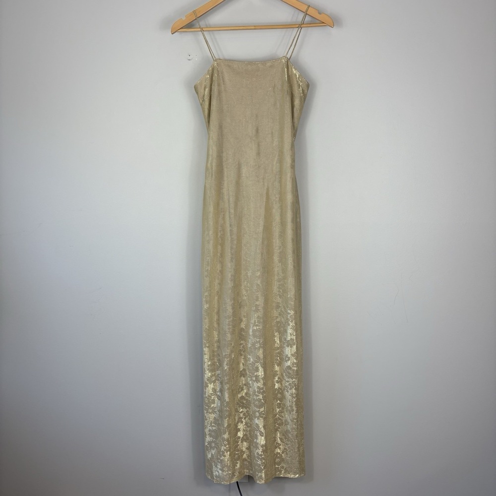 Y2K Jessica McClintock Gunne Sax Fairy Slip Dress Sz XS Vtg Gold Glam Shimmery